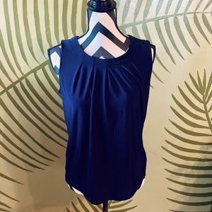 Navy blue sleeveless silky blouse top Black Label by Evan Picone polyester S
